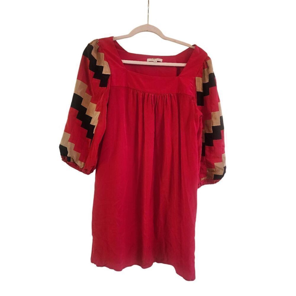 Corey Lynn Calter vintage 100% silk geometric pattern puff sleeve dress size 8